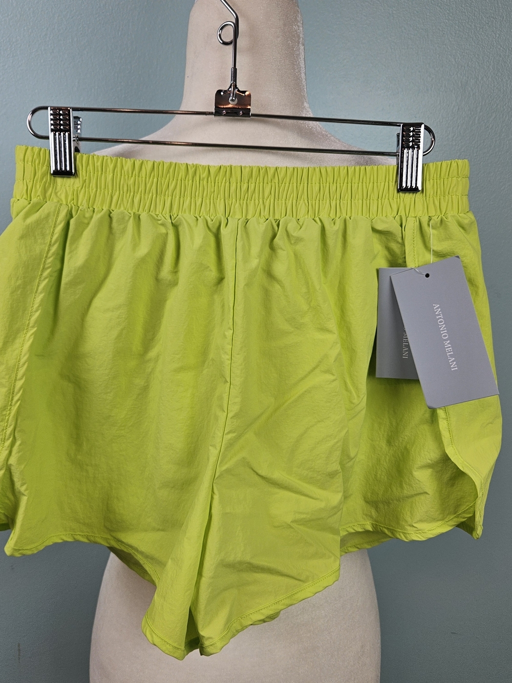 NWT ANTONIO MELANI Neon Lime Elastic-Waist Dash Shorts
